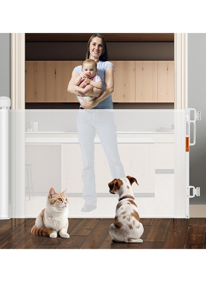 DEWINNER Retractable Baby Gate, Extra-Wide Safety Gate for Babies and Pets, Punching Installation, Adjustable Kids Safety Barrier for Kitchen, Stairs, Indoor & Outdoor (White, 33x59Inch)  - Image 1