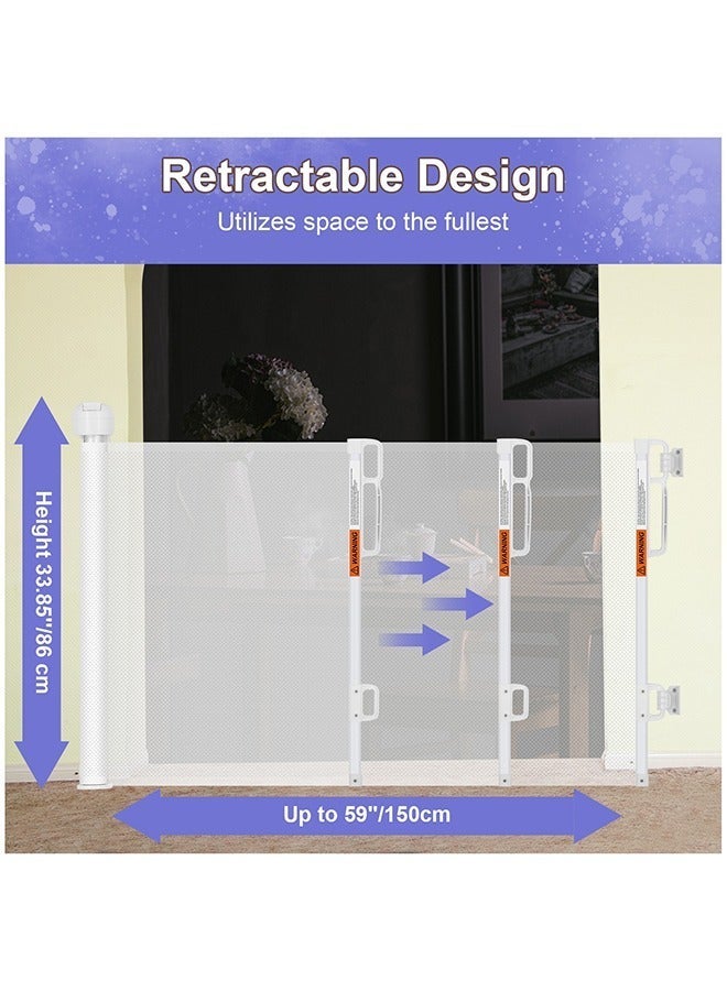DEWINNER Retractable Baby Gate, Extra-Wide Safety Gate for Babies and Pets, Punching Installation, Adjustable Kids Safety Barrier for Kitchen, Stairs, Indoor & Outdoor (White, 33x59Inch) - Image 3