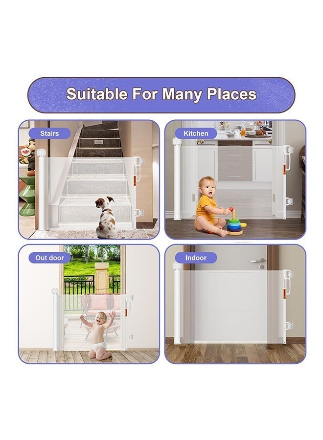 DEWINNER Retractable Baby Gate, Extra-Wide Safety Gate for Babies and Pets, Punching Installation, Adjustable Kids Safety Barrier for Kitchen, Stairs, Indoor & Outdoor (White, 33x59Inch) - Image 2