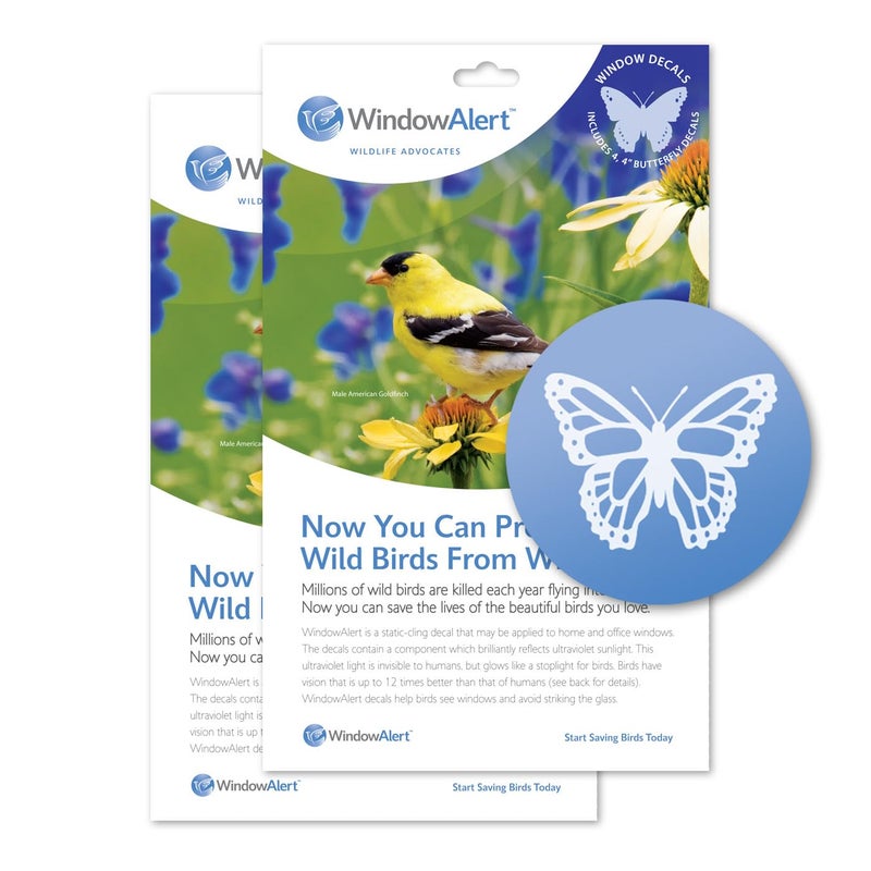 WINDOWALERT WindowAlert Butterfly AntiCollision Decal  UVReflective Window Decal to Protect Wild Birds from Glass Collisions 2Pack  Made in The USA 