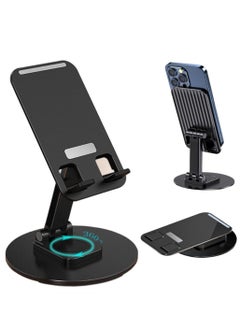 Cell Phone Stand Holder for Desk Cellphone Stands Holders Desktop 360 Rotatable Height Adjustable Foldable Phone Stand for Recording Charger Compatible with iPhone Samsung and Other Phone