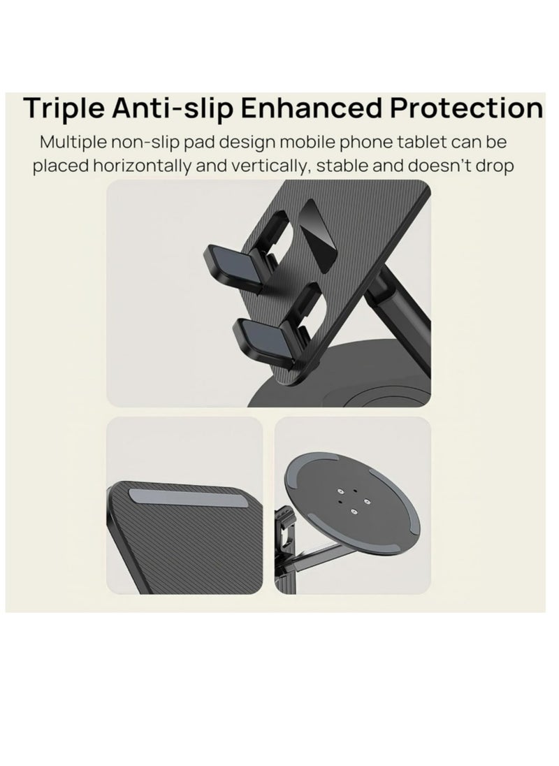Generic - Cell Phone Stand Holder for Desk Cellphone Stands Holders Desktop 360 Rotatable Height Adjustable Foldable Phone Stand for Recording Charger Compatible with iPhone Samsung and Other Phone - Image 1