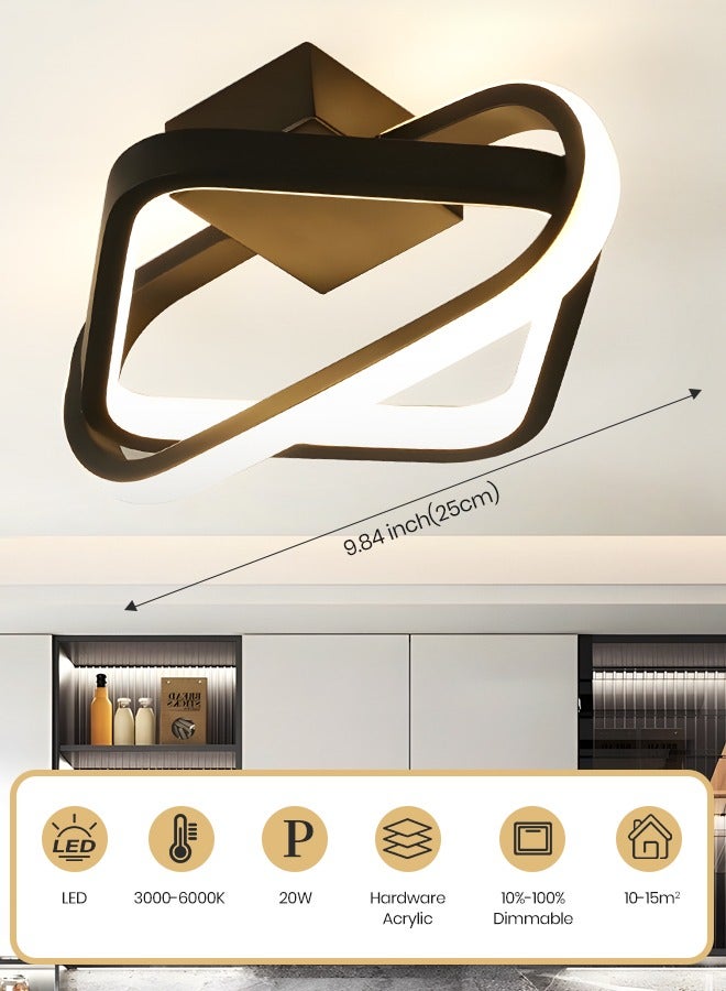 YATAI LIGHTING مصباح سقف حديث بتقنية LED ومصباح جداري، 20 واط، ضوء مربع مثبت، 3 ألوان قابلة للتعتيم (3000K-6000K)، سطوع قابل للتعديل، ألمنيوم أسود وأكريليك، مثالي لغرفة النوم، غرفة المعيشة، المطبخ، 9.84 بوصة - Image 2