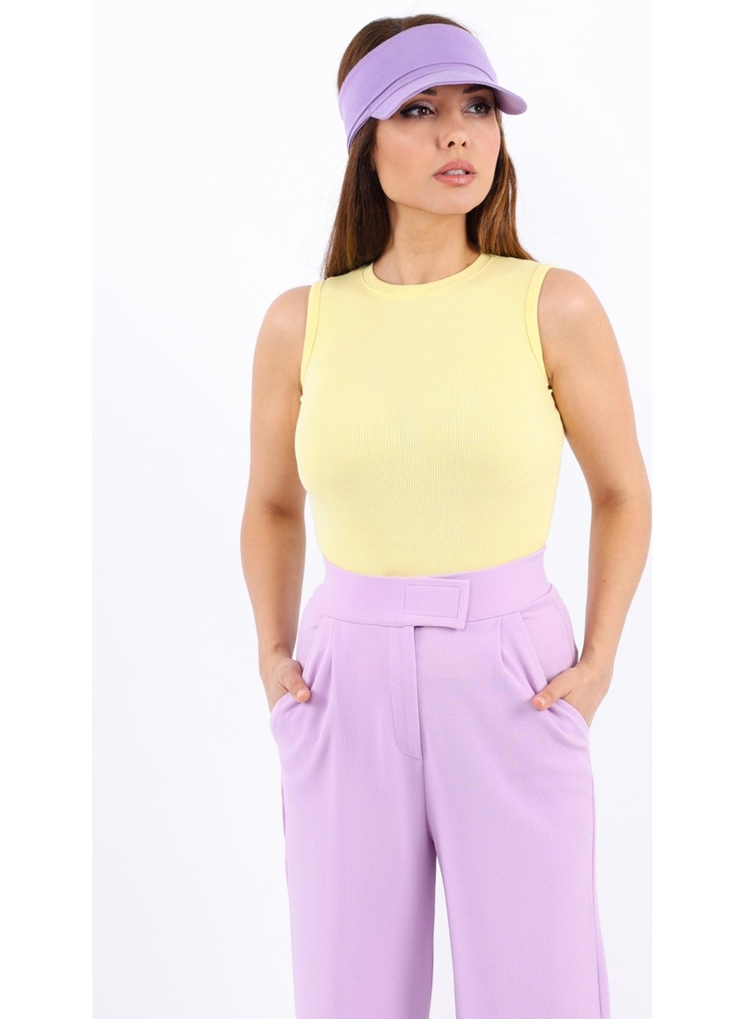 Ritnice - Women's Closed Collar 3-Pack Cotton Lilac, Anthracite, Yellow Plain Sleeve Ribbed Undershirt - Image 1