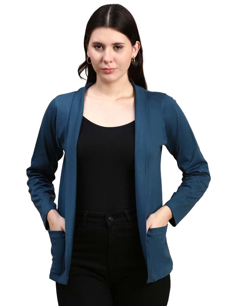 KRYPTIC Women's Regular Length Cotton Shrug with Side Pockets - Soft Lightweight Layer for Stylish Everyday Wear - Image 1