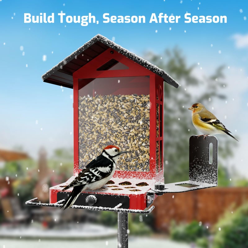 Richbird All-Metal Bird Feeder, Wall & Pole Mountable, 2.4L Large Capacity, Heavy-Duty Chew-Proof & Weather-Resistant Design, Easy to Clean & Fill, Attracts Wild Birds for Backyard & Garden - Image 5