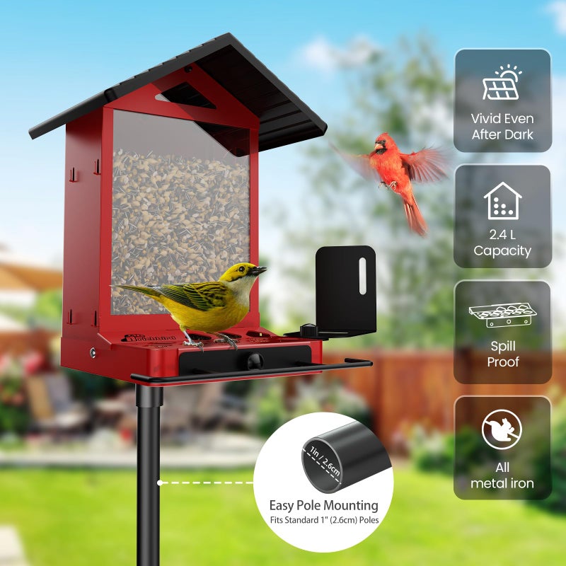 Richbird All-Metal Bird Feeder, Wall & Pole Mountable, 2.4L Large Capacity, Heavy-Duty Chew-Proof & Weather-Resistant Design, Easy to Clean & Fill, Attracts Wild Birds for Backyard & Garden - Image 3