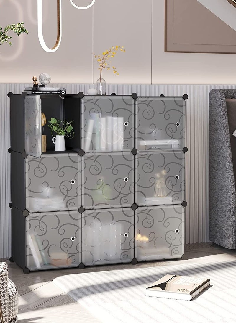 CityRiya-Long منظم تخزين مكعب مع أبواب 9 أرفف مكعبة خزانة خزانة لتقوم بها بنفسك رفوف تخزين وحدات بلاستيكية لغرفة النوم وغرفة المعيشة - Image 3