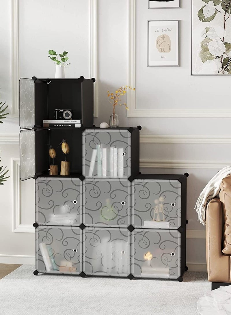 CityRiya-Long منظم تخزين مكعب مع أبواب 9 أرفف مكعبة خزانة خزانة لتقوم بها بنفسك رفوف تخزين وحدات بلاستيكية لغرفة النوم وغرفة المعيشة - Image 2