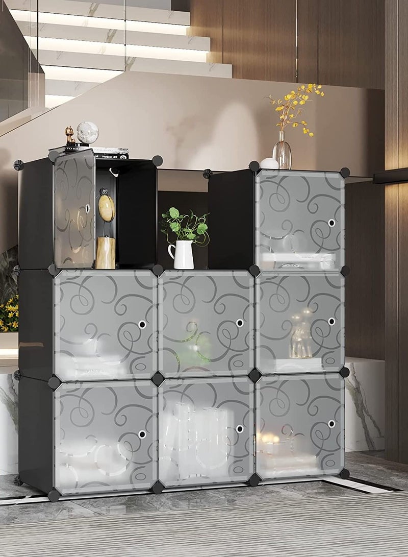 CityRiya-Long منظم تخزين مكعب مع أبواب 9 أرفف مكعبة خزانة خزانة لتقوم بها بنفسك رفوف تخزين وحدات بلاستيكية لغرفة النوم وغرفة المعيشة - Image 4