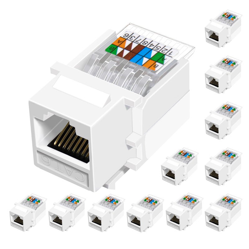 NataLink Cat6 RJ45 Keystone Jacks Toolless 12-Pack, Female RJ45 Connectors, Ethernet Keystone Jack No Punch-Down Tool Required Module Coupler (Not for Patch Panel),White - Image 1