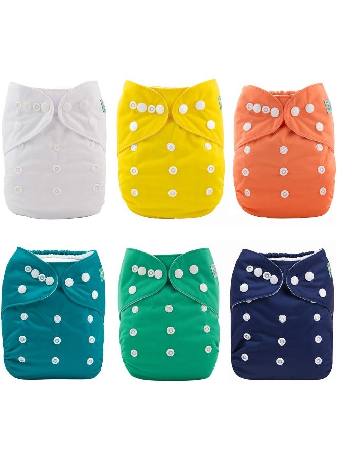 ALVABABY Baby Cloth Diapers One Size Adjustable Washable Reusable for Baby Girls and Boys 6 Pack + 12 Inserts - Image 1