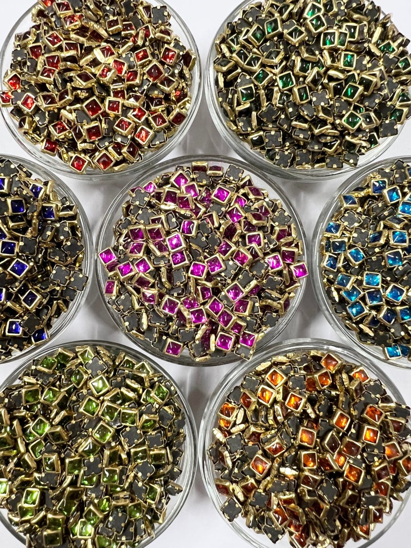 Unikart Colour Glass Kundan Beads Stone Square 4X4Mm For Jewellery Making, Art & Craft Set Of 700 Pieces With Free Fabric Glue & Storage Box, Multicolour - Image 3