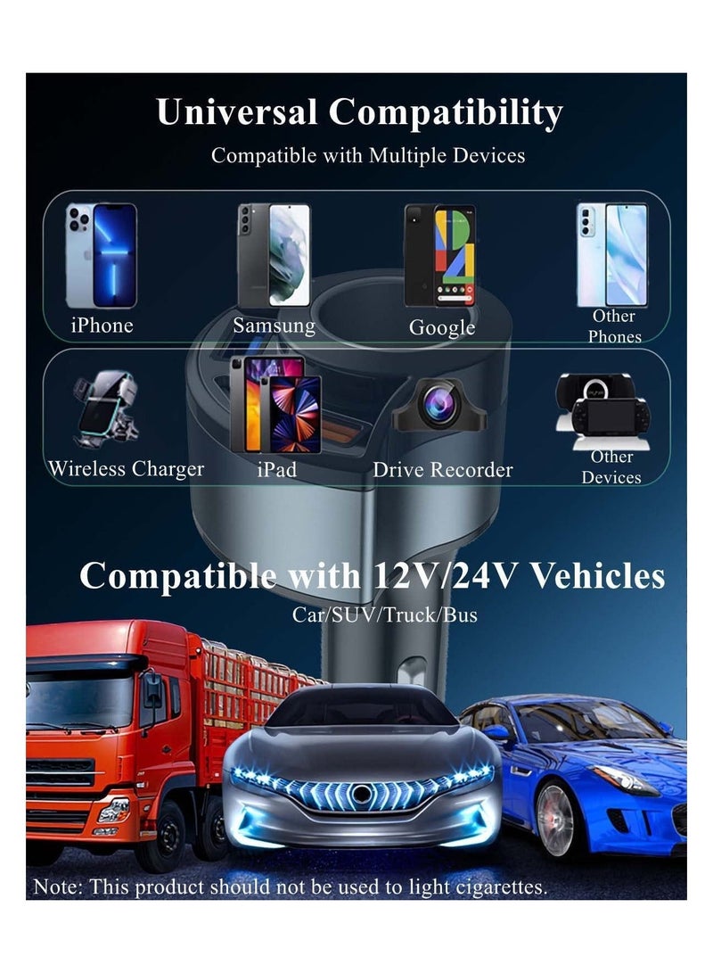 Multifunction Car Charger 4 in1 Quick Charge 3.0 Cigarette Lighter Adapter Car USB Charger Adapter Multi Port 12V-24V Car Adapter Compatible with iPhone 14/13/12/11/XS/XR/8/7 iPad Samsung Dash Cam - Image 4