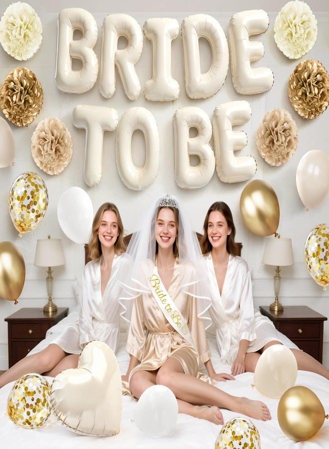 REDWORD Bachelorette Party Decorations, 44Pcs Sand White Bridal Shower Decorations Include Bride to be Balloons Sash Veil Crown and Heart Balloon Fringe Curtain for Bachelorette Engagement Wedding Decoration - Image 4