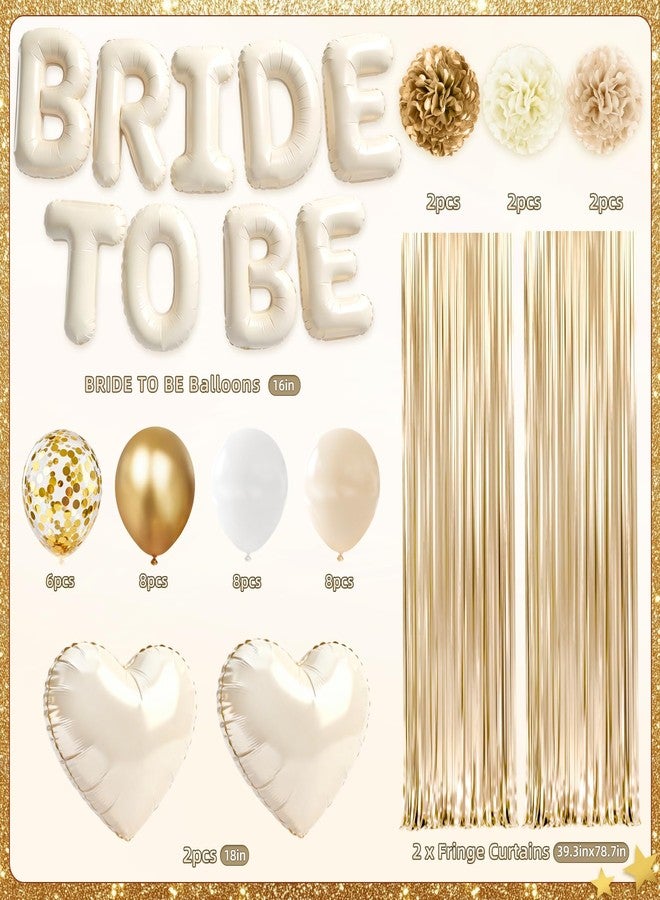 REDWORD Bachelorette Party Decorations, 44Pcs Sand White Bridal Shower Decorations Include Bride to be Balloons Sash Veil Crown and Heart Balloon Fringe Curtain for Bachelorette Engagement Wedding Decoration - Image 3