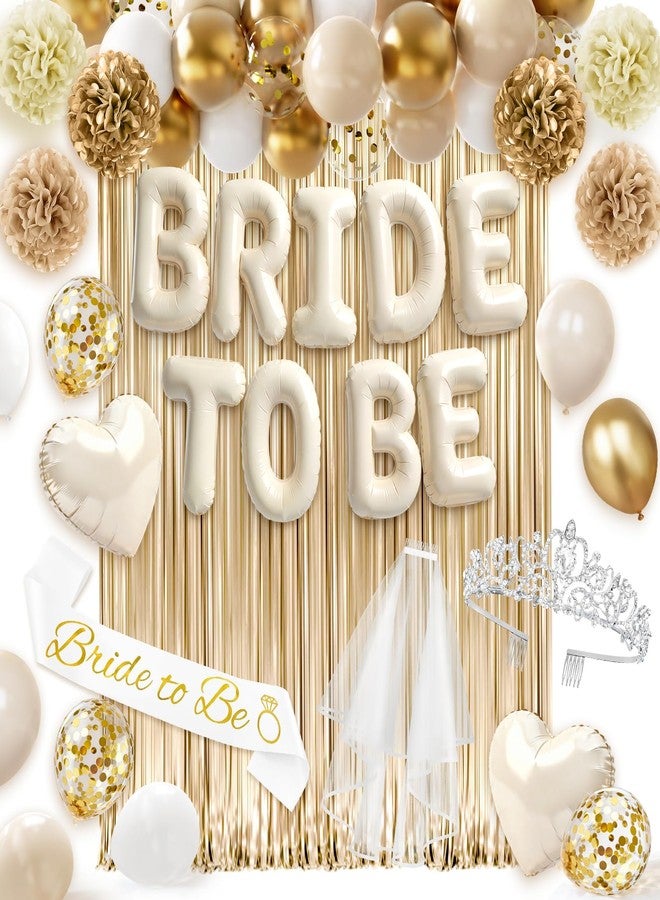 REDWORD Bachelorette Party Decorations, 44Pcs Sand White Bridal Shower Decorations Include Bride to be Balloons Sash Veil Crown and Heart Balloon Fringe Curtain for Bachelorette Engagement Wedding Decoration - Image 1