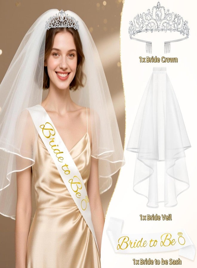REDWORD Bachelorette Party Decorations, 44Pcs Sand White Bridal Shower Decorations Include Bride to be Balloons Sash Veil Crown and Heart Balloon Fringe Curtain for Bachelorette Engagement Wedding Decoration - Image 2