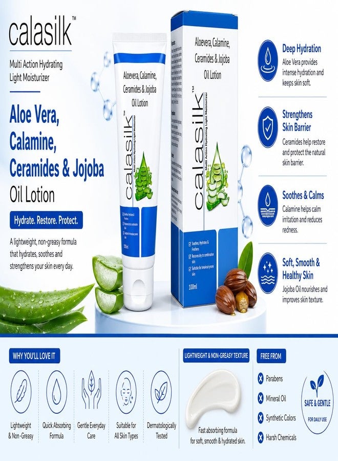 Cala Silk Aloevera, Calamine, Ceramides & Jojoba Oil Lotion, Multi Action Hydrating Light Moisturiser, 100ml - Image 5