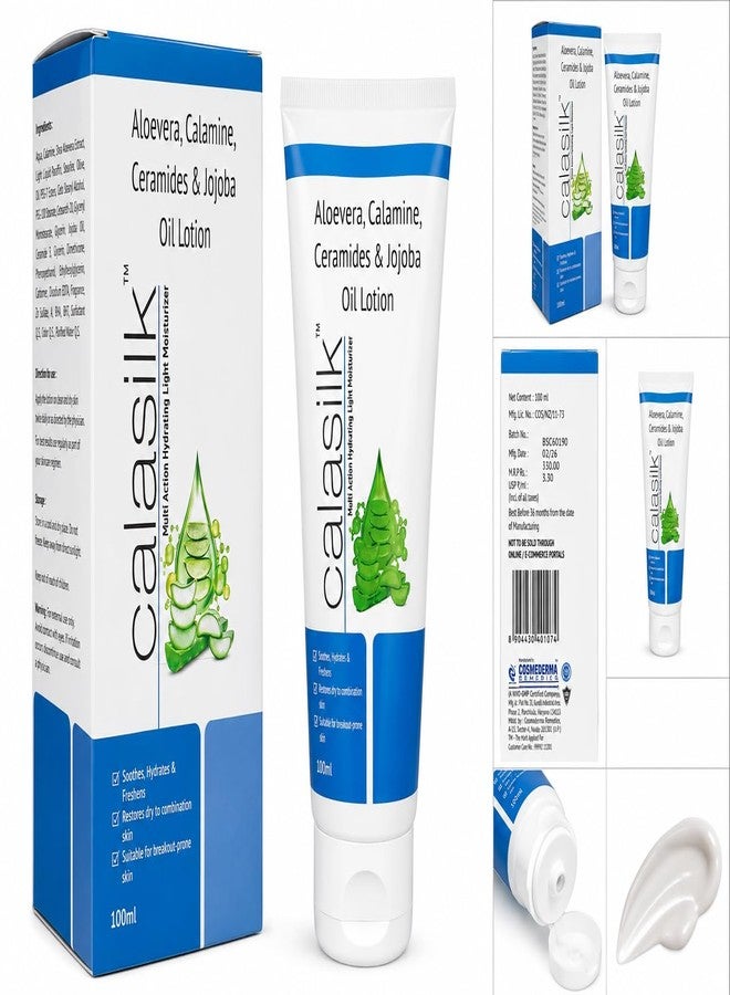 Cala Silk Aloevera, Calamine, Ceramides & Jojoba Oil Lotion, Multi Action Hydrating Light Moisturiser, 100ml - Image 2