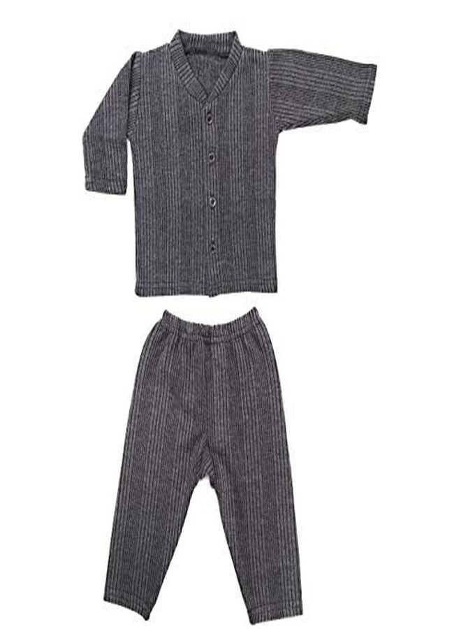 Tangy Kids Thermal Set Front Open Inner Winter Wear Top & Pyjama Body Warmer for New Born Infants Baby Boys & Baby Girls Set of 3 (BlBrGr, 12-18 Months) - Image 3