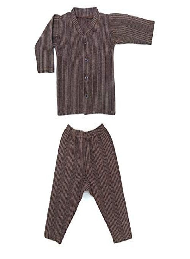 Tangy Kids Thermal Set Front Open Inner Winter Wear Top & Pyjama Body Warmer for New Born Infants Baby Boys & Baby Girls Set of 3 (BlBrGr, 12-18 Months) - Image 4
