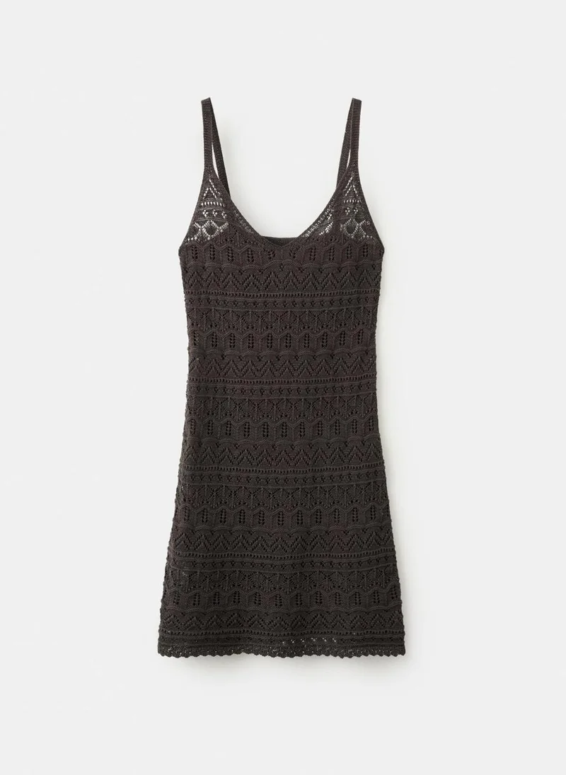 Mango dark brown Crocheted Dress With Scalloped Hem for Women | Best Price UAE
