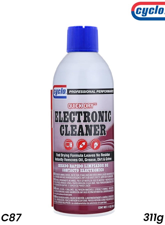 Cyclo C87 Quick Dry Electronic Cleaner Spray - Non-Conductive, No Residue, Fast-Acting | Cleans Electrical Components, Terminals, Circuits, Sockets, Lighting, Plastics, Rubber & Metal (11 oz / 311g) - Image 1