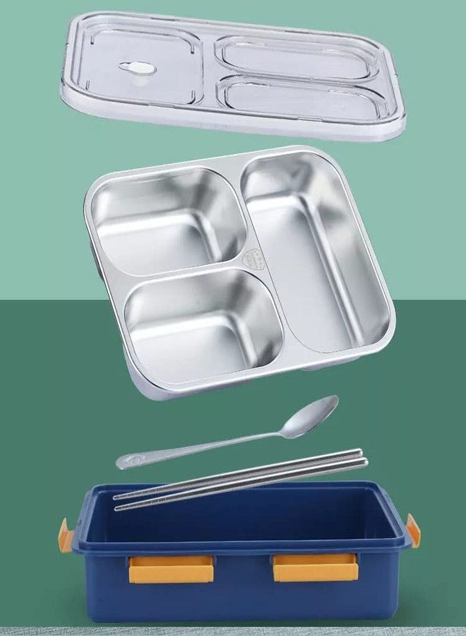 Luxula 304 Stainless Steel Food Grades 3 Compartment Lunch Boxes School Office Food Containers Tiffin Boxes with Spoon for Adults and Kids (Multicolor - 1 PCS) - Image 5