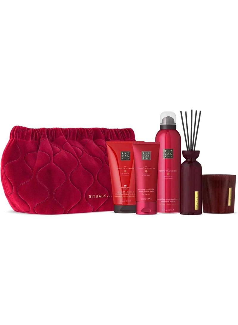 RITUALS Ayurveda Large Gift Set, 5-Piece Bath & Body Bundle – Indian Rose & Sweet Almond Oil Foaming Shower Gel, Body Cream, Hand Balm, Scented Candle & Fragrance Sticks, Spa Gift Set - Image 1
