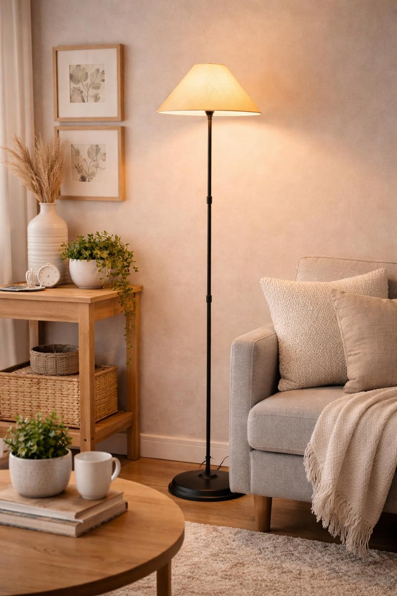 tu casa Adjustable Metal Floor Lamp | Foldable Standing Lamp with Off White Shade for Bedroom Living Room Study | Decorative Floor Light for Home Décor & Gifting - Image 1