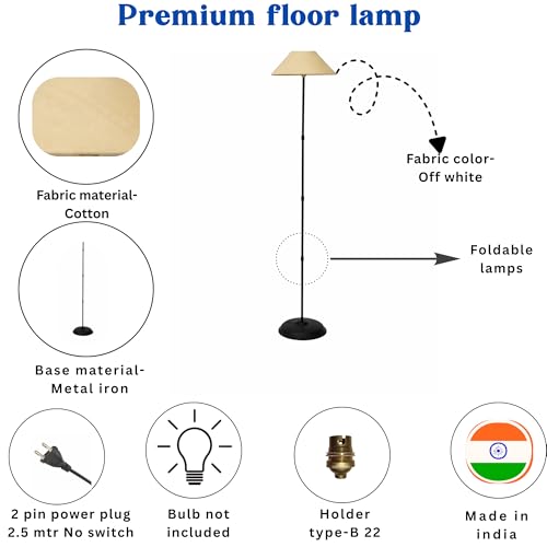 tu casa Adjustable Metal Floor Lamp | Foldable Standing Lamp with Off White Shade for Bedroom Living Room Study | Decorative Floor Light for Home Décor & Gifting - Image 4