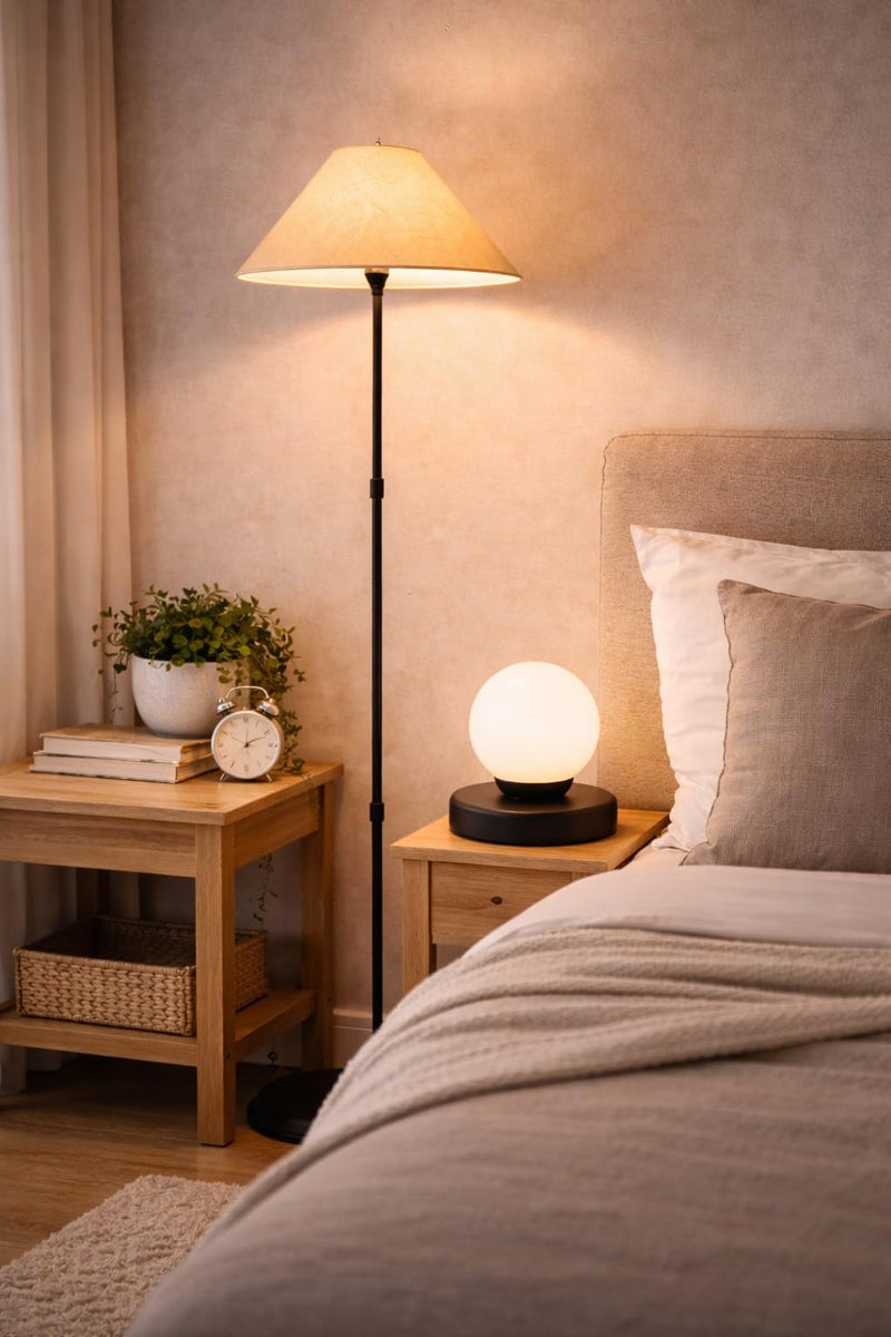 tu casa Adjustable Metal Floor Lamp | Foldable Standing Lamp with Off White Shade for Bedroom Living Room Study | Decorative Floor Light for Home Décor & Gifting - Image 2