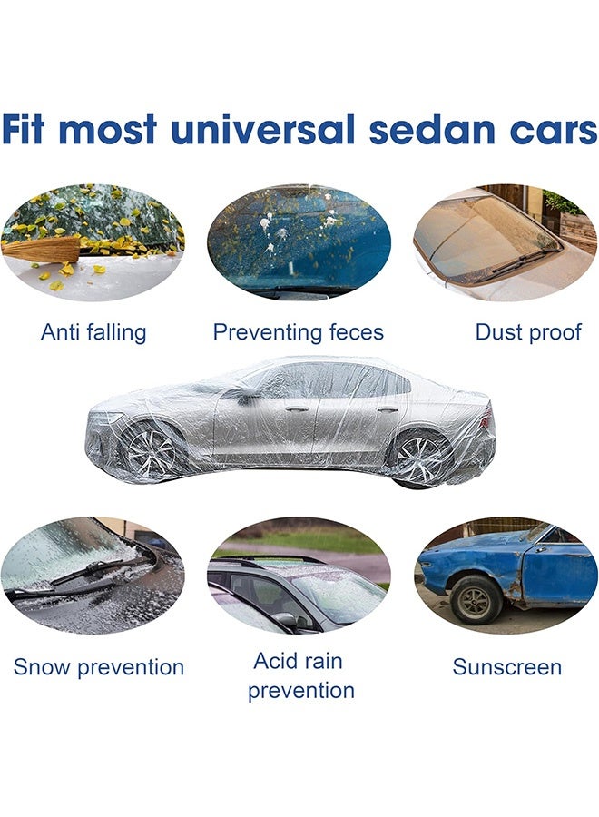 Disposable Car Cover Clear Plastic Car Cover Outdoor Universal Rain Dust Garage Cover with Elastic Band(M) - Image 4