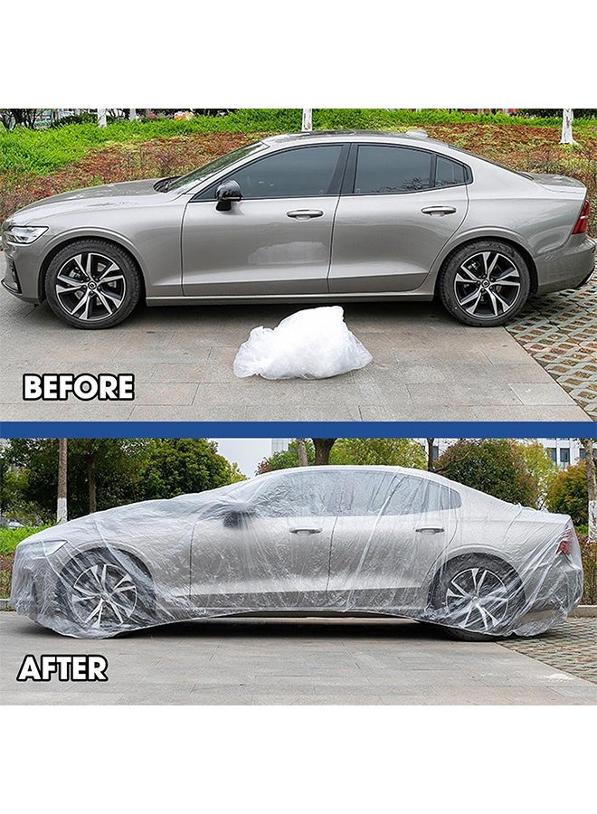 Disposable Car Cover Clear Plastic Car Cover Outdoor Universal Rain Dust Garage Cover with Elastic Band(M) - Image 3