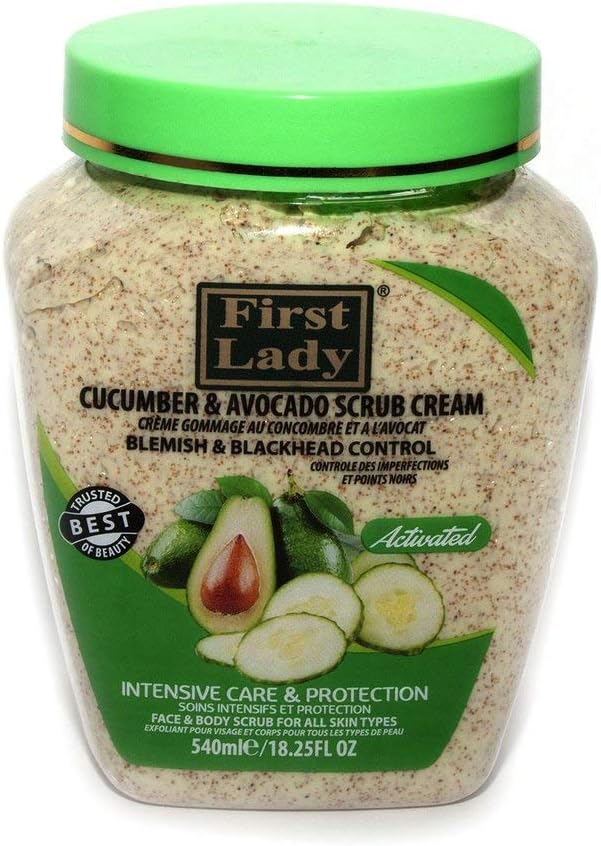 First Lady Activated Cucumber Avocado Scrub Cream 540ml Blemish blackhead control Face Body