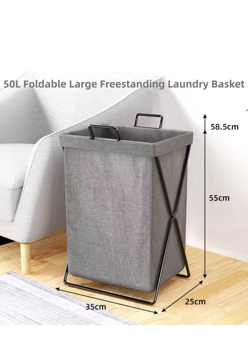 Raxoom Foldable Laundry Basket with Stainless Steel Frame, 50L Collapsible Waterproof Laundry Basket, Laundry Hamper Bag Washing Bin Clothes Bag Organizer Storage Basket Hamper for Clothes Toys (Dark Grey) - Image 2