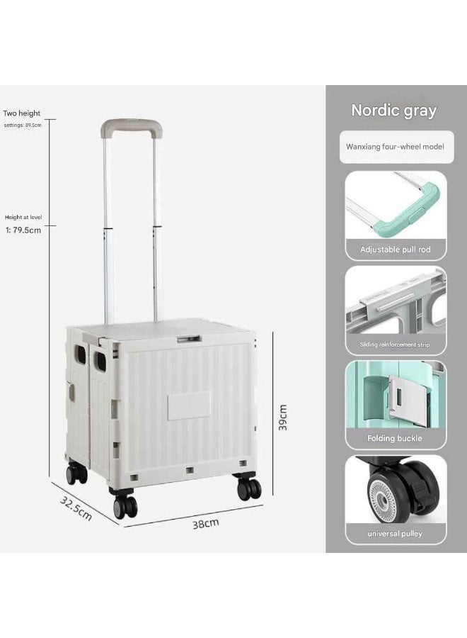 Foldable Rolling Shopping Cart with Adjustable Pull Handle, Heavy-Duty Storage Crate on Wheels for Groceries & Travel - Image 2
