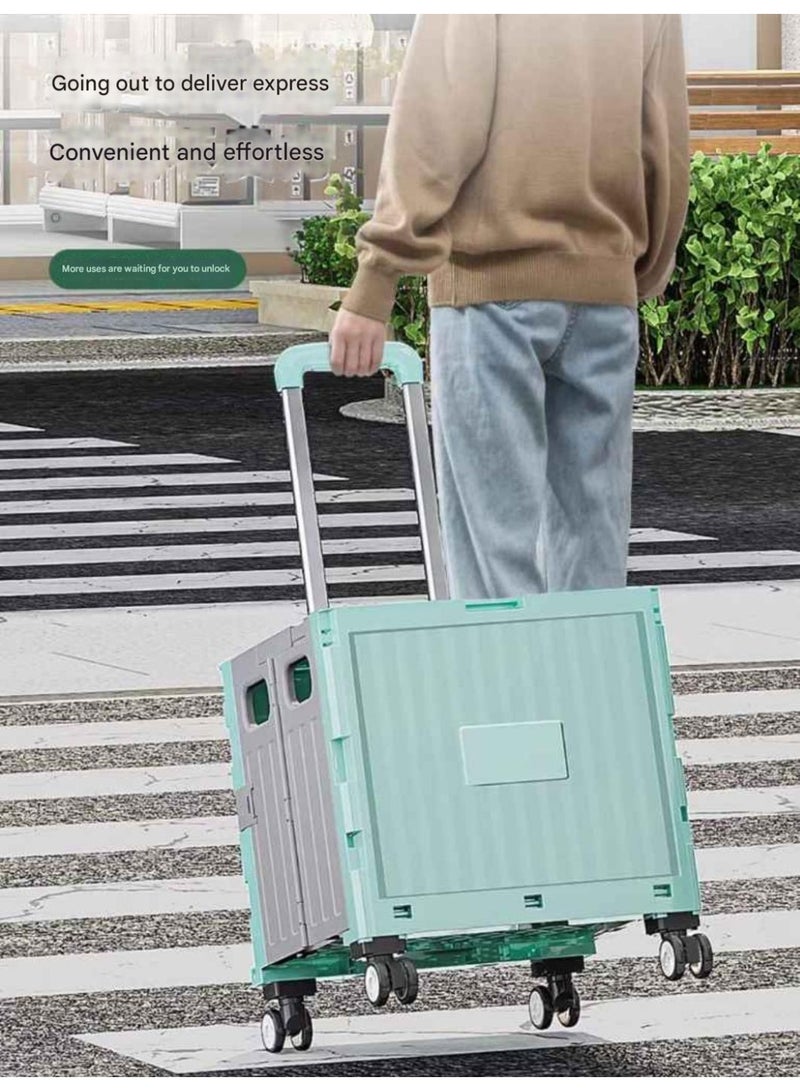 Foldable Rolling Shopping Cart with Adjustable Pull Handle, Heavy-Duty Storage Crate on Wheels for Groceries & Travel - Image 3