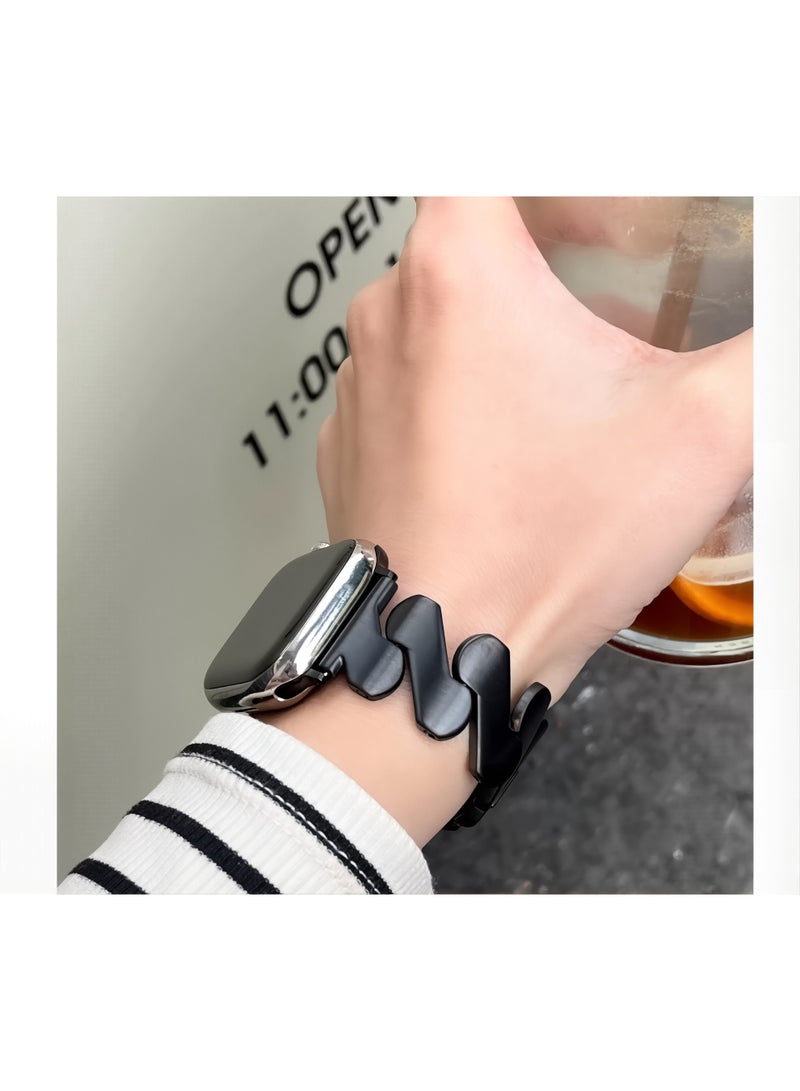 Black, metal wavy pattern, watch band,Iwatch band, Apple Watch band, 42mm44mm45mm46mm49mm, compatible with all series of S11 S10 S9 S8 SE - Image 3