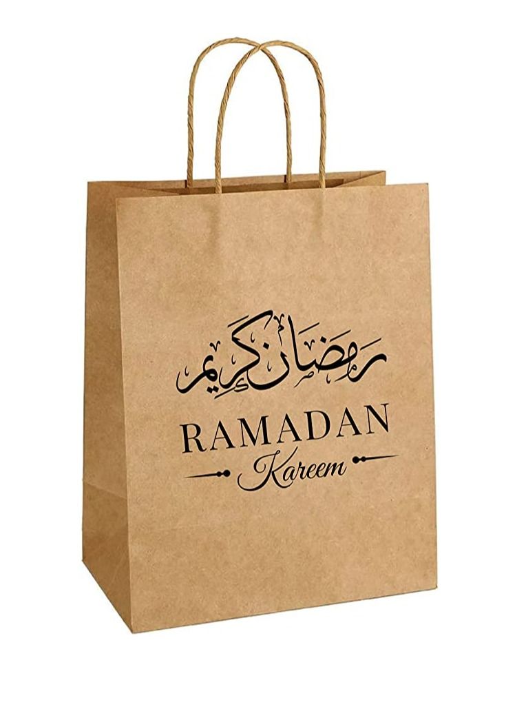PRINTSHOP4ME A4 Kraft Reusable and Eco Friendly Ramadan Kareem Printed Design Brown Paper Bags with Handles Design 5 - Image 1