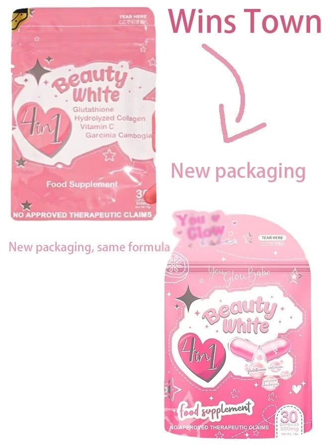 جلو بيوتي وايت 4 في 1 مركب إشراقة البشرة – عبوة اقتصاديولة ة قطعBeauty White 4-in-1 Skin Radiance Complex – 2 Pack Value Set – 500mg Brightening & Anti-Oxidant Support – 30 Capsules Each | Net 20gتين – 500 ملجم لدعم التفتيح ومضادات الأكسدة – 30 كبسلكل عبوة | الوزن الصافي 16 جم - Image 2