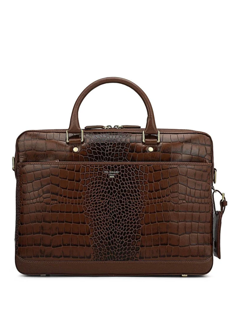 دا ميلانو حقيبة لاب توب جلد طبيعي بني من دا ميلانو