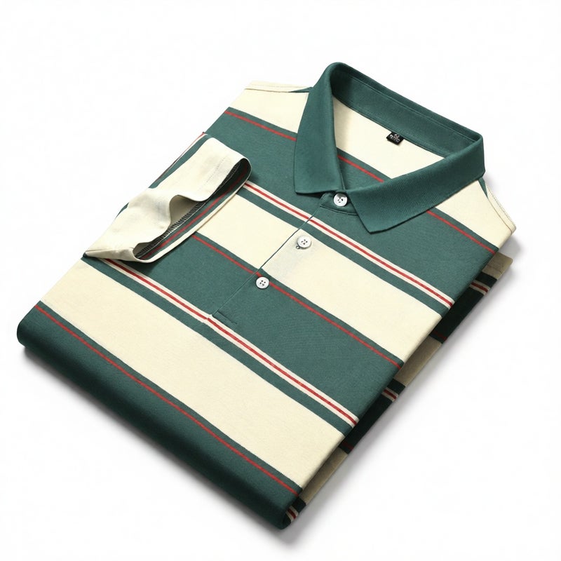 Men's Striped Short Sleeve Polo Shirt with Embroidery Casual Business Daily Wear