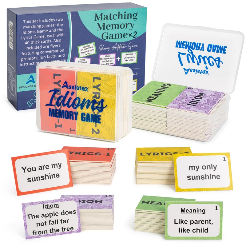 Assistex 2 in 1 Matching Memory Card Games for Seniors Brain Game for Dementia Patients Adult Memory Game for Seniors Lyric and Idiom Cards for Alzheimer and Dementia Patients 40 Cards Each - Image 3