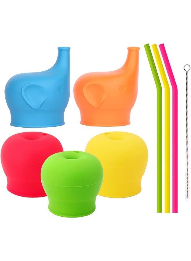 TOUGS Silicone Sippy Straw Cup Lids for Toddlers Babies (Pack of 5) - 3 Drinking Straws Included - Reusable, Spill-proof, Durable - Stretches to Cover Tumblers, Yeti Rambler, Mason Jars, Cups and Mugs  - Image 1