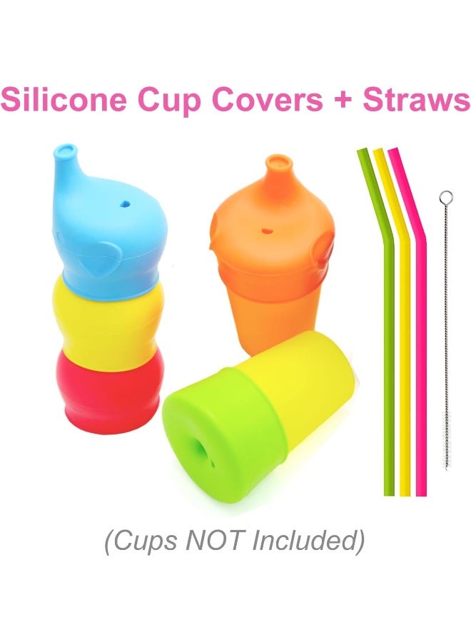 TOUGS Silicone Sippy Straw Cup Lids for Toddlers Babies (Pack of 5) - 3 Drinking Straws Included - Reusable, Spill-proof, Durable - Stretches to Cover Tumblers, Yeti Rambler, Mason Jars, Cups and Mugs  - Image 5