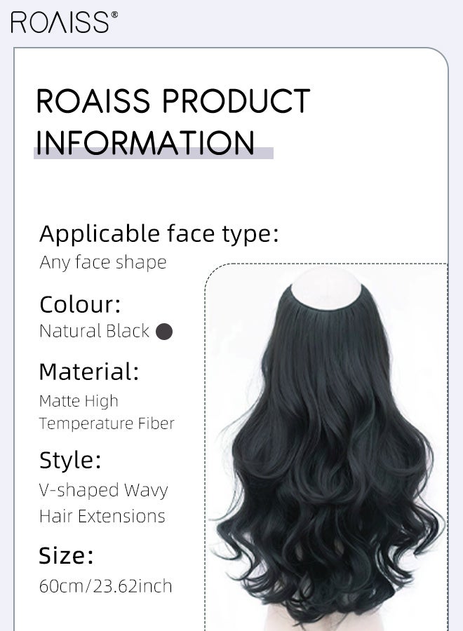 roaiss V-Shaped Long Wavy Hair Invisible Clip-in Extension, One Piece Hair Extension Wig with 5 Clips, Heat Resistant Synthetic Hairpiece for Women , Increase Hair Volume Natural Black, 60cm (23.62 inches) - Image 4