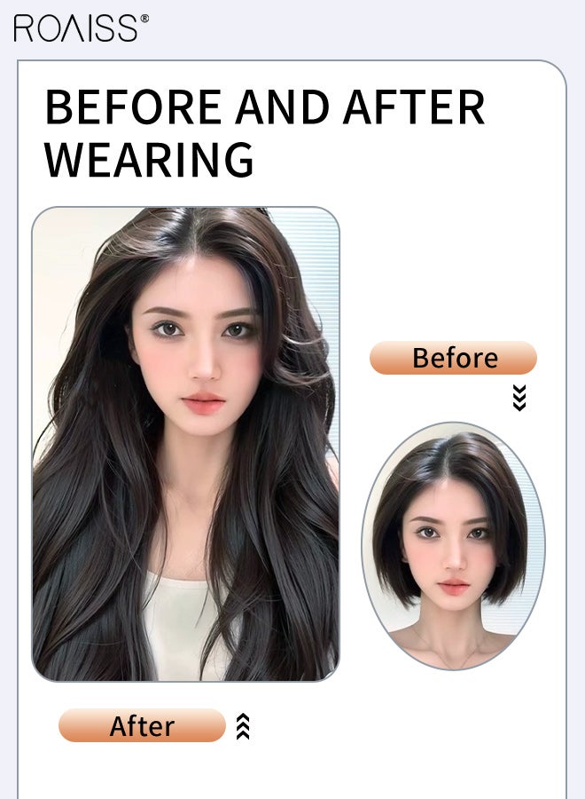 roaiss V-Shaped Long Wavy Hair Invisible Clip-in Extension, One Piece Hair Extension Wig with 5 Clips, Heat Resistant Synthetic Hairpiece for Women , Increase Hair Volume Natural Black, 60cm (23.62 inches) - Image 5