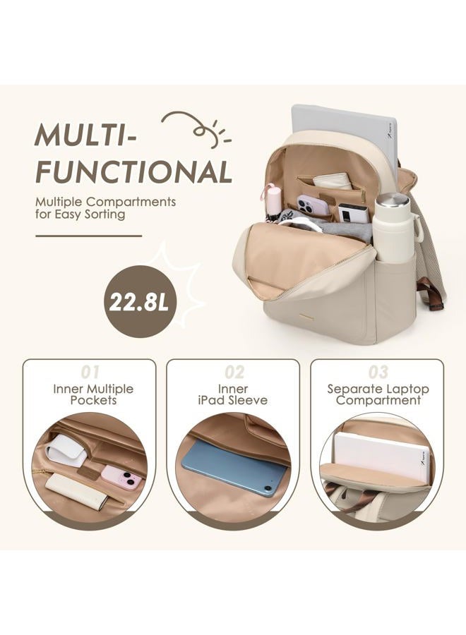 GOLF QUALITY Laptop Backpack for Women,Casual Work Business Backpacks Purse Carry on Travel Backpack, A-apricot, 17.3 Inch - Image 5